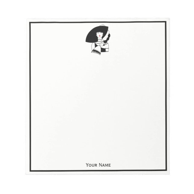 Bloco De Notas Mulher Art Déco de Grande Chapéu Luvas RL (Frente)