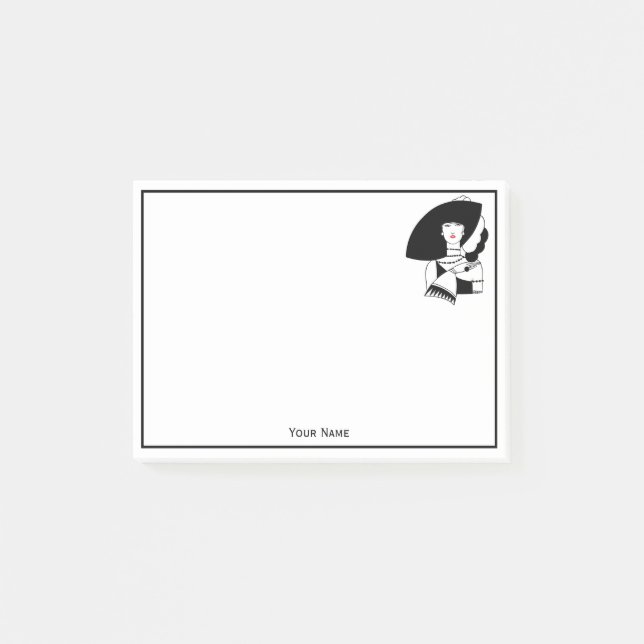 Bloco De Notas Mulher Art Déco de Grande Chapéu Luvas RL (Frente)
