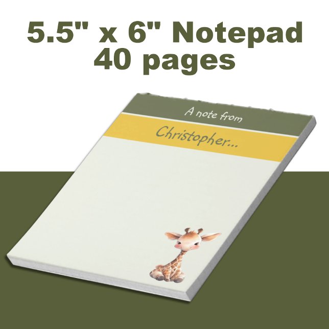 Bloco De Notas Mulher girafa bonita nome personalizado crianças v (Criador carregado)