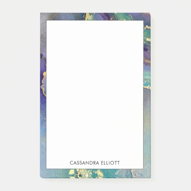 Bloco De Notas Multicores e Dourada Arte Líquida de Abstrato Marm (Frente)