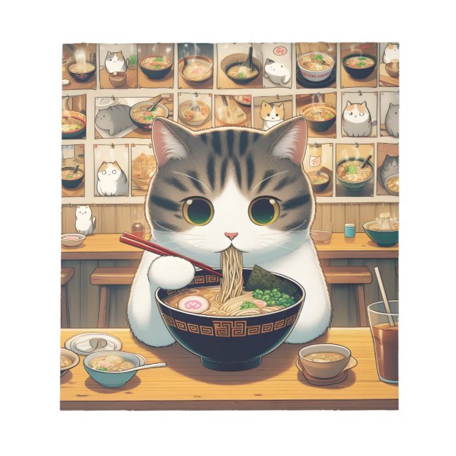 Bloco De Notas Munchkin Cat Eating Ramen (Frente)