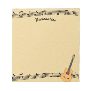 Bloco De Notas Musical Notes on Sheet Music & Guitar Personalize