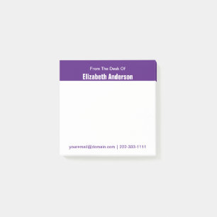 Bloco De Notas Na mesa de nome Telefone de e-mail roxo e branco