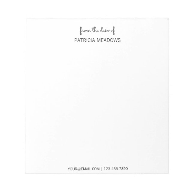 Bloco De Notas Na Mesa Do Nome Personalizado Script Negra Moderno (Frente)