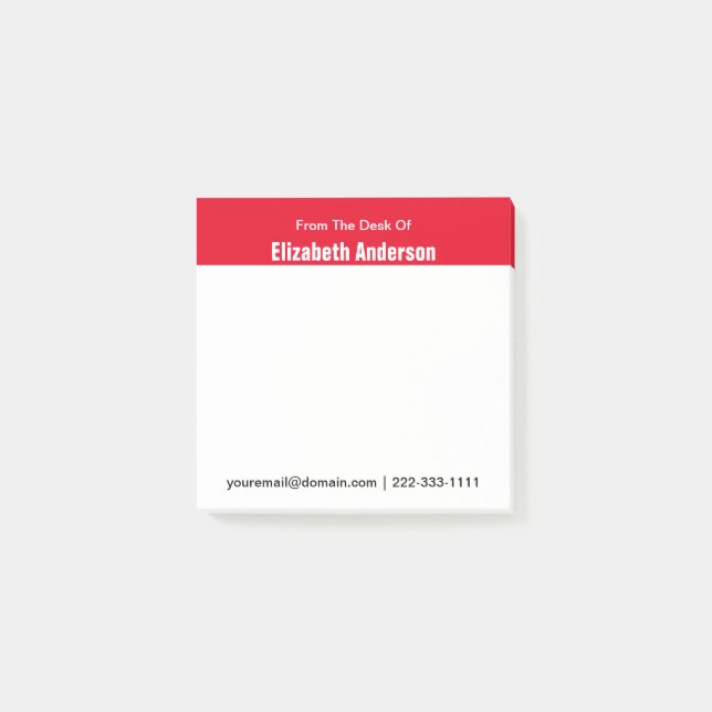 Bloco De Notas Na Mesa do Nome, Telefone de e-mail vermelho e bra (Frente)