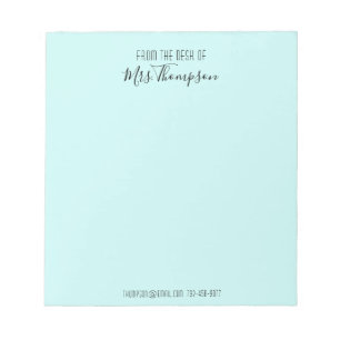 Bloco De Notas Na Mesa Do Script Teal Modern Name