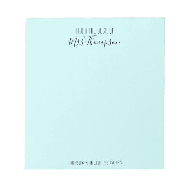 Bloco De Notas Na Mesa Do Script Teal Modern Name (Frente)