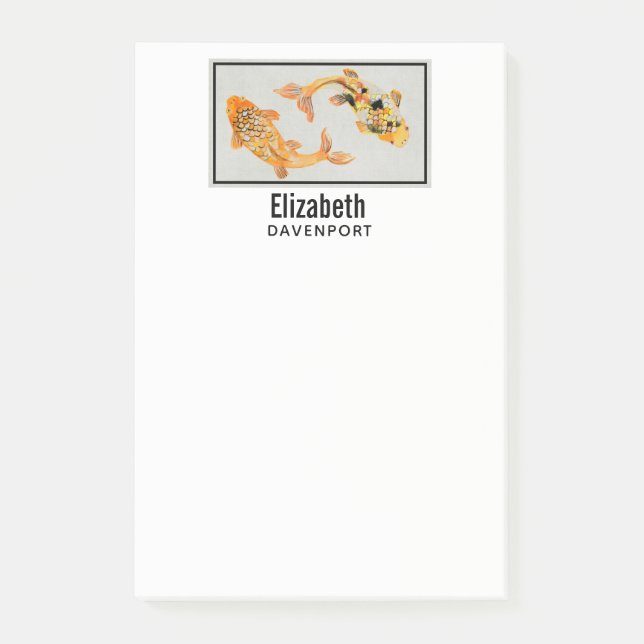 Bloco De Notas Na moda Dourado Peixe Koi (Frente)