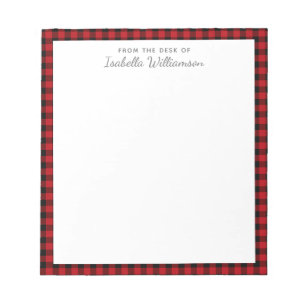Bloco De Notas Na moda Modern Black Red Buffalo Xadrez