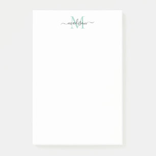 Bloco De Notas Na moda Modern Girly Script Monograma Teal Verde