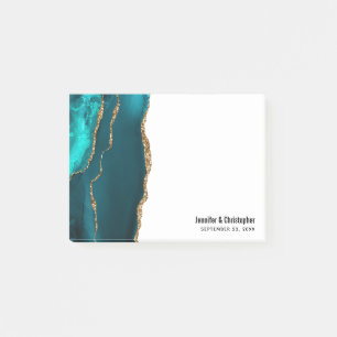 Bloco De Notas Na moda moderno de Agate Teal e Casamento Dourado