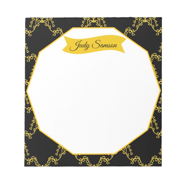 Bloco De Notas Na moda Simples Padrão Preto e Dourado Elegante Mo (Frente)