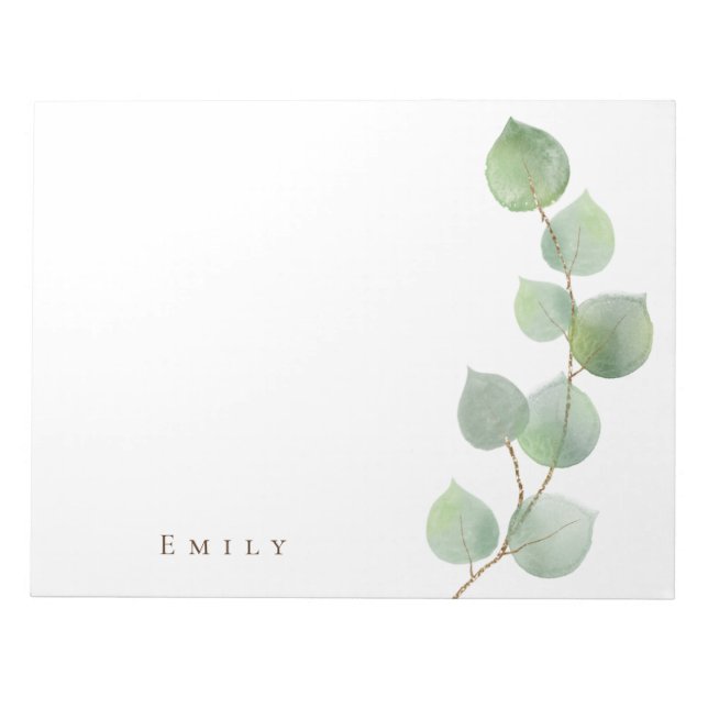 Bloco De Notas Na moda Verde Dourado Eucalyptus Leaf Name (Frente)