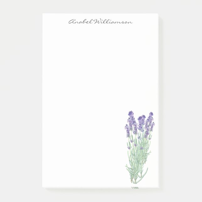 Bloco De Notas Na moda Watercolor Lavanda Botânica Personalizada (Frente)