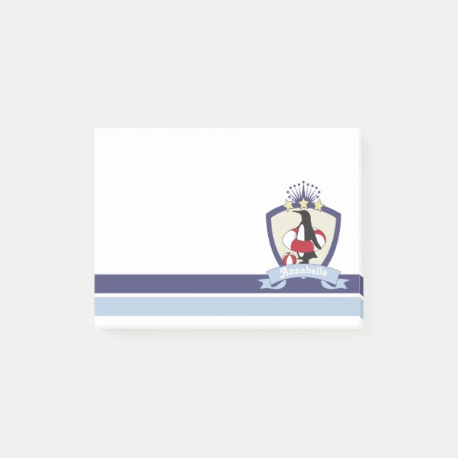 Bloco De Notas Nadação Crest Cute Cartoon Penguin Kids Name (Frente)
