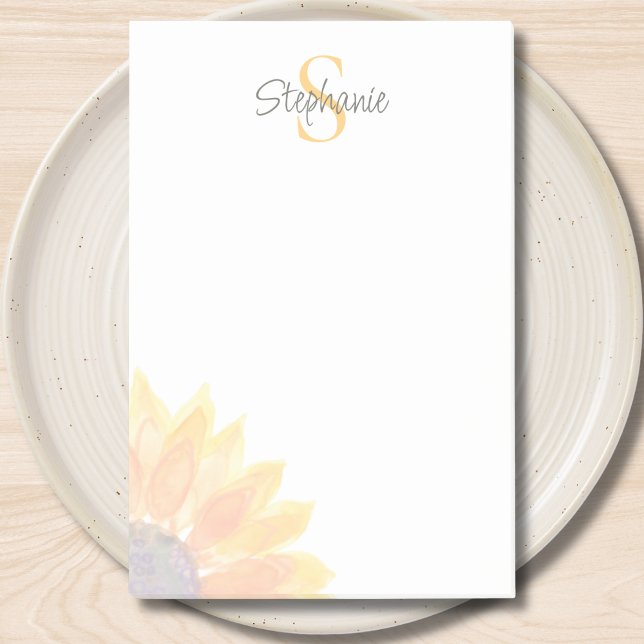 Bloco De Notas Name Monogram Sunflower (Criador carregado)