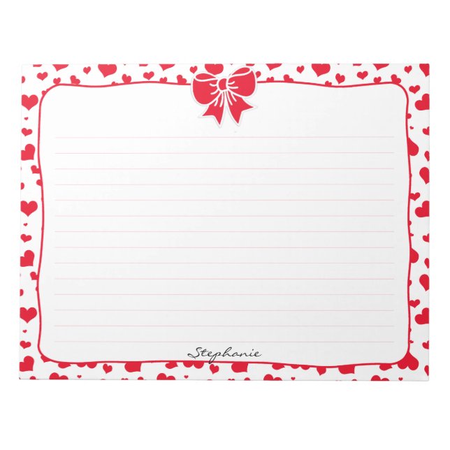 Bloco De Notas Name: Valentine Red Hearts Random Pattern (Frente)
