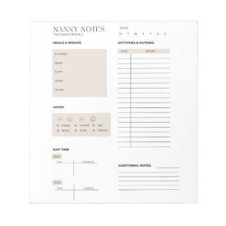 Bloco De Notas Nanny Notes, Nanny Log