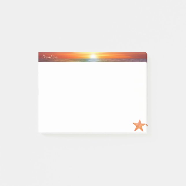 Bloco De Notas Nascer do sol, caligrafia e estrela-do-mar em bran (Frente)
