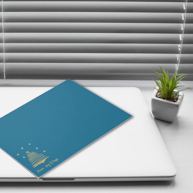 Bloco De Notas Natal Azul Turquesa Árvore Dourada Paz Alegria Esp (Teal Christmas Gold Tree Peace Joy Hope Corporate Notepad)