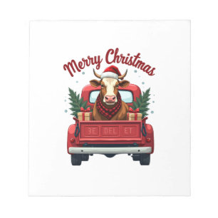 Bloco De Notas Natal Feliz Vintage Vaca Highland Caminhão Vermelh