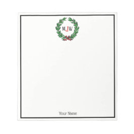 Bloco De Notas Natal Festivo Xmas Holly Wreath Monograma