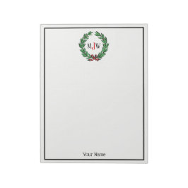 Bloco De Notas Natal Festivo Xmas Holly Wreath Monograma