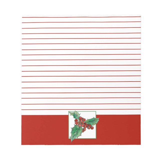 Bloco De Notas Natal Holly Botanical Art Red Lined (Frente)