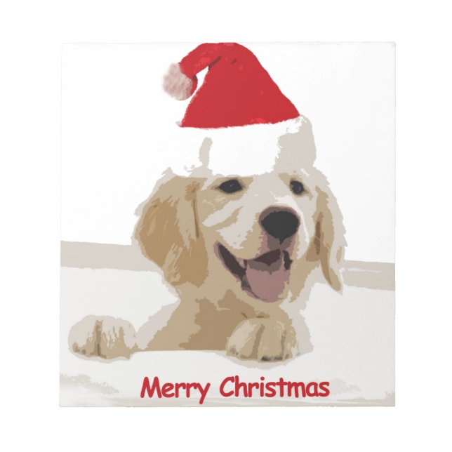 Bloco De Notas Natal para o ouro do Retriever com Santa Hat (Frente)