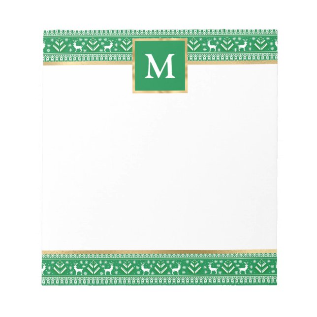 Bloco De Notas Natal Verde Personalizado Fair Isle (Frente)