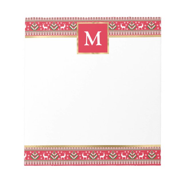 Bloco De Notas Natal Vermelho Personalizado Fair Isle (Frente)