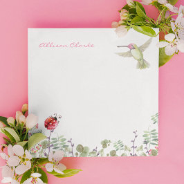 Bloco De Notas Nature Girl Hummingbird Ladybug Garden Monograma
