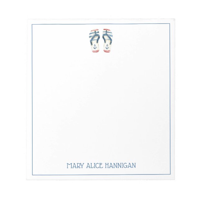 Bloco De Notas Nautical Anchor Flip Flops Personalized (Frente)