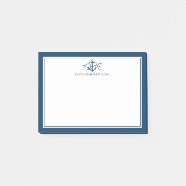 Bloco De Notas Nautical Anchor Navy Blue Personalized (Frente)