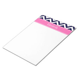 Bloco De Notas Navy Lg Chevron HotPink2 Quatrefoil Nome Monograma