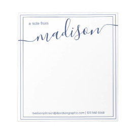 Bloco De Notas  Navy White Personalized Name | From The Desk Of