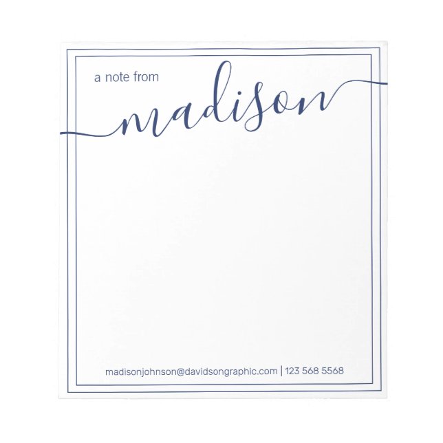 Bloco De Notas  Navy White Personalized Name | From The Desk Of (Frente)