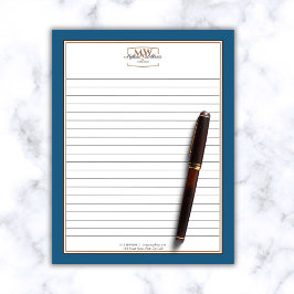 Bloco De Notas Negócios em linha com monograma azul simples