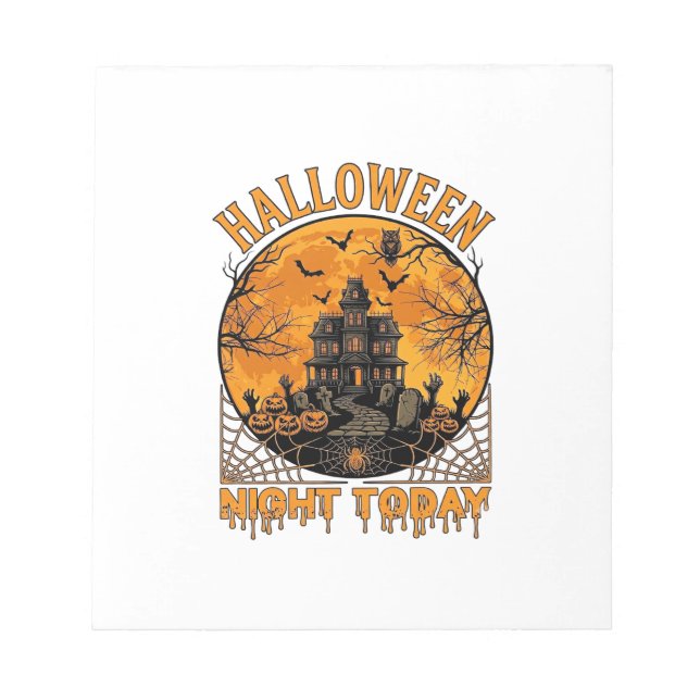 Bloco De Notas Noite de Halloween Hoje Mansão Assombrada Abóboras (Frente)
