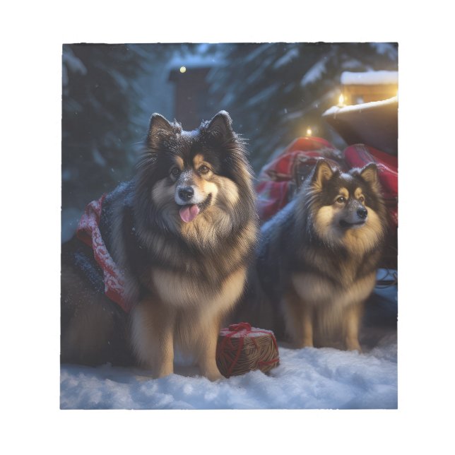 Bloco De Notas Noite de Natal Finlandesa de Lapphund Snowy Sleigh (Frente)