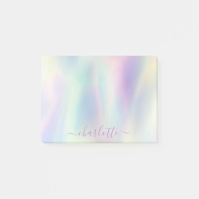 Bloco De Notas Nome Arco-íris Pastel Holográfico Iridescente (Frente)