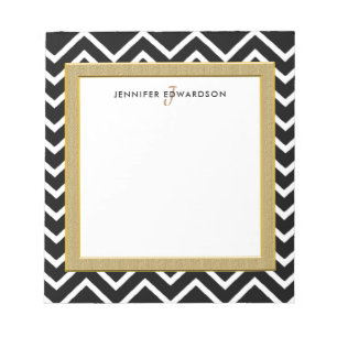 Bloco De Notas Nome branco preto moderno do monograma do teste