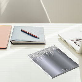 Bloco De Notas Nome com gotas de brilho prateado