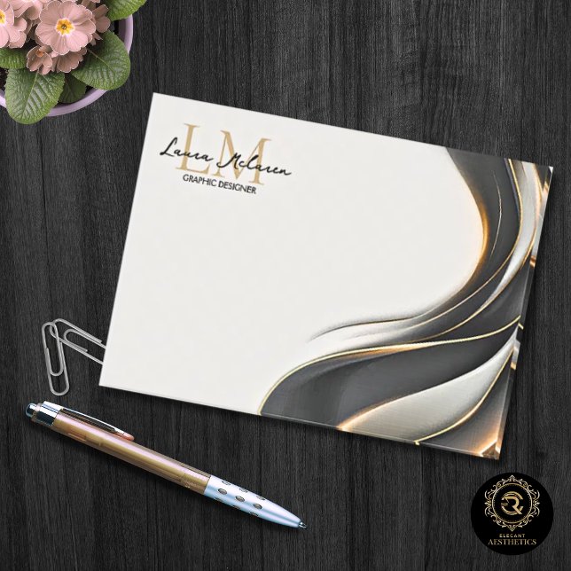 Bloco De Notas Nome com Letra Monograma Dourada Profissional (Gold Monogram Script Name Professional Post-it Notes)