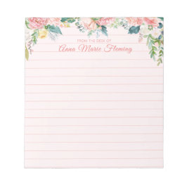 Bloco De Notas Nome Cor-de-Rosa Floral Blush Elegante Vinculado