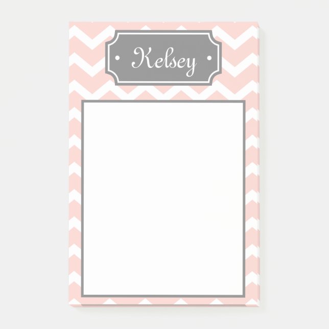 Bloco De Notas Nome da Cinza na moda Pink Chevron (Frente)