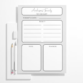 Bloco De Notas Nome da Família do Planejador Diário Simples para
