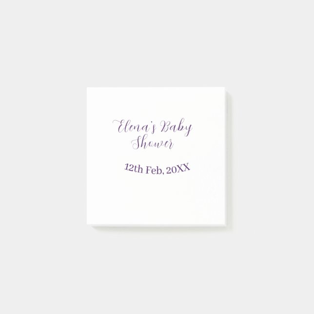 Bloco De Notas nome data do chá de bebê roxo elegante simples (Frente)