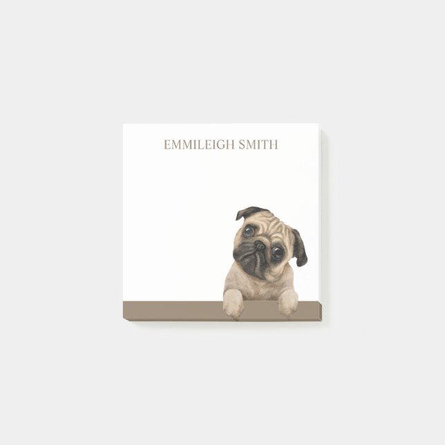 Bloco De Notas Nome de cachorro Pug fofo personalizado (Frente)
