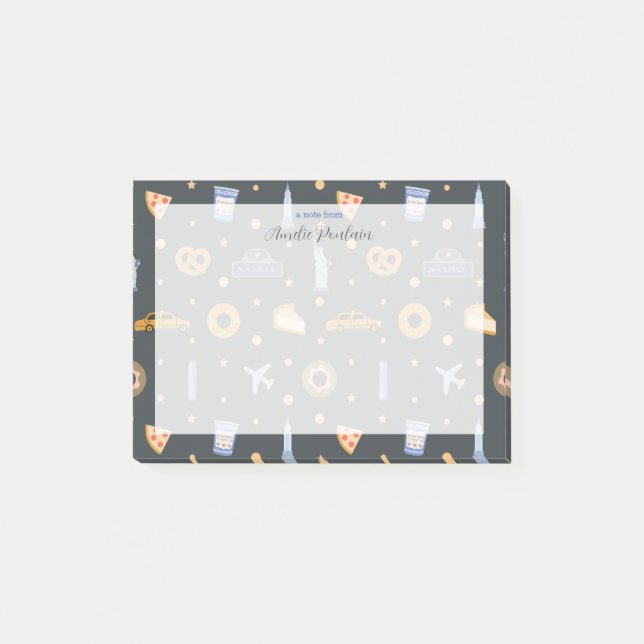 Bloco De Notas Nome de Cinza Escura Padrão NYC Moderno (Frente)